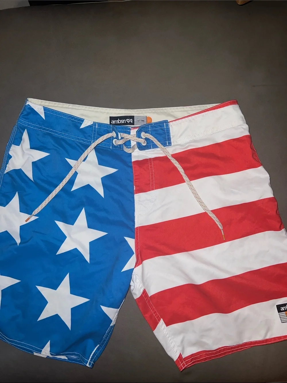 Ambsn Men's American Flag Swim Board Shorts in Red, White & Blue